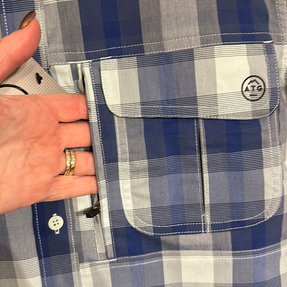Wrangler Small ATG blue plaid All Terrain Gear short sleeve button down … - Picture 7 of 11